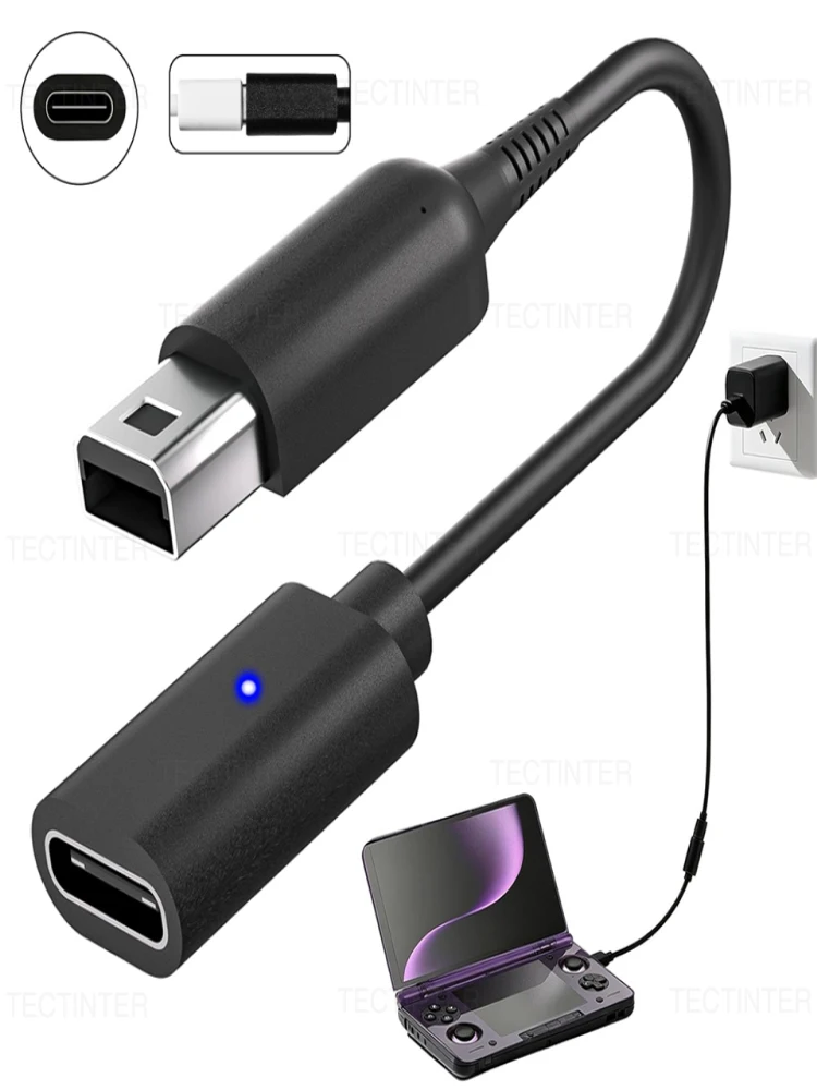 USB-C-Ladekabel-Adapter mit LED für Nintendo NDSi, 2DS, 3DS, 3DSLL, 3DSXL – Stromversorgungskabel-Zubehör