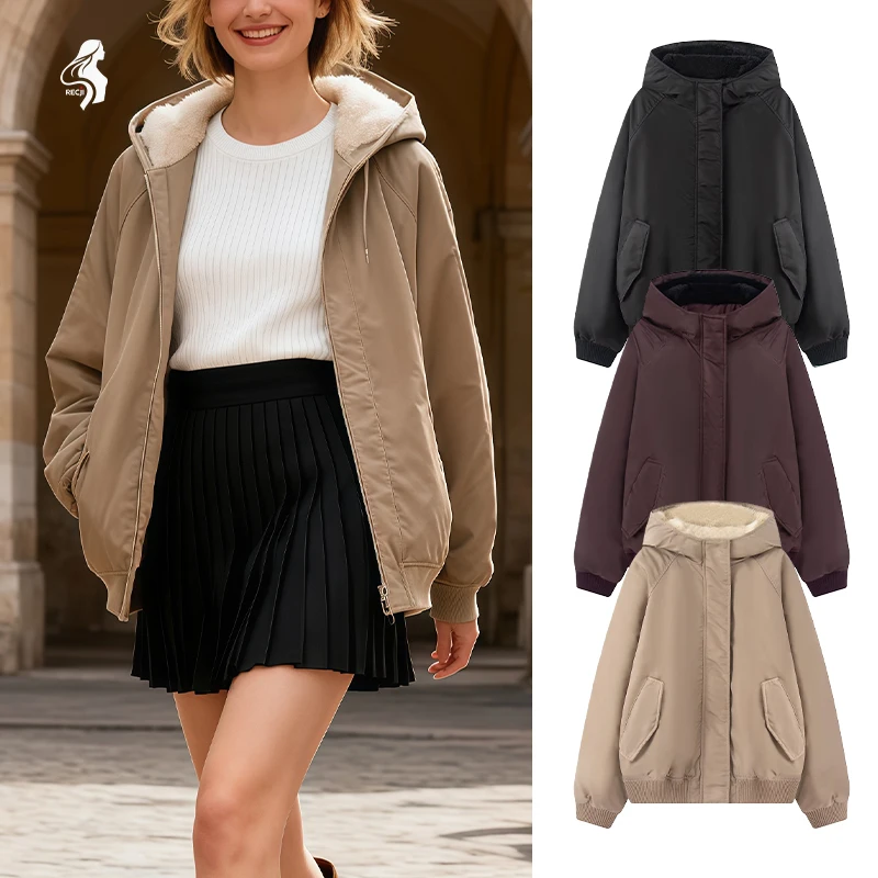 

Womens Fashion Aviator Jacket With Zipper Plush Hooded Jacket Stylish And Versatile Suitable For Everyday Wear Trafizaran