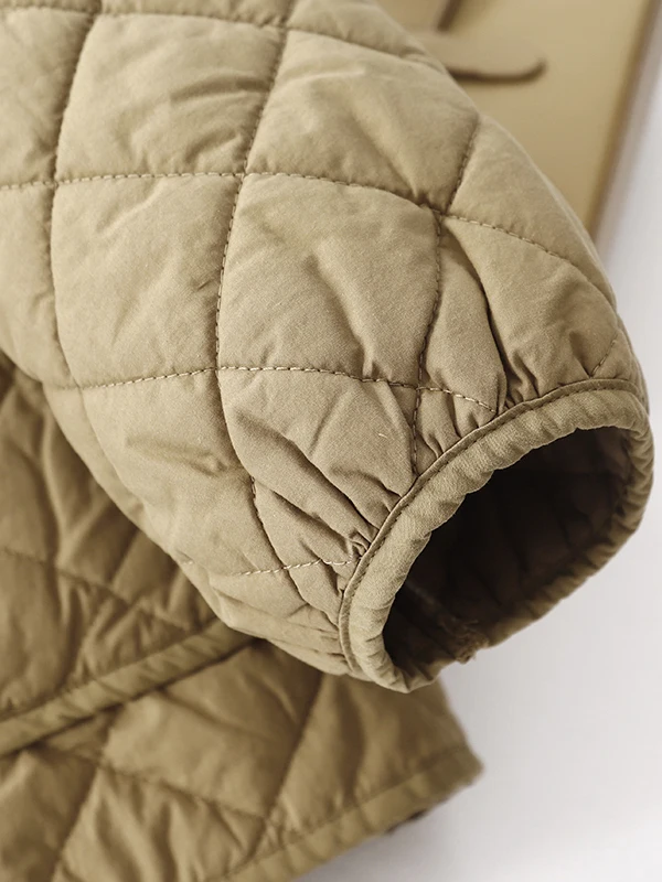 Loose Casual V-Ne Women's Cotton Jaet Korean Sle Diamond Pattern Winter Warm Thiened Long Sve One Button Closure