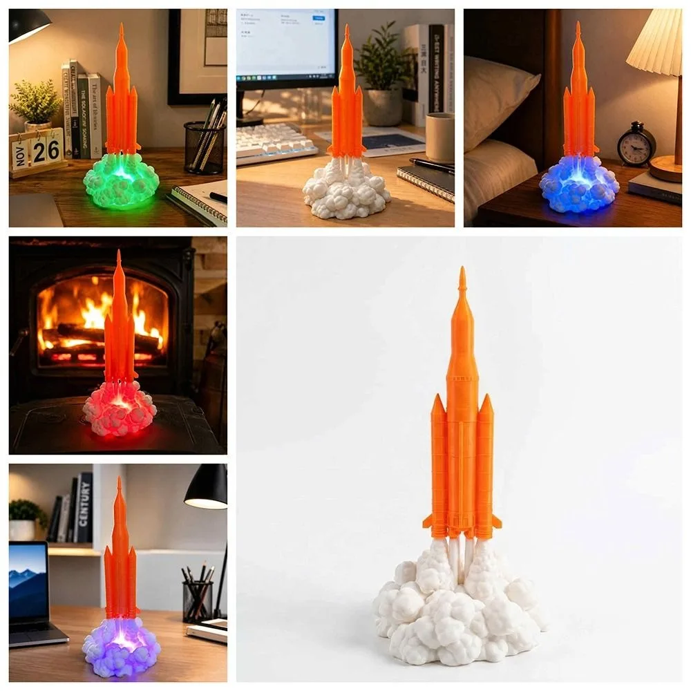 3D Design Rocket Launch Lamp Gradient USB Powered Rocket Projection Night Light Astronaut Shape Dimmable
