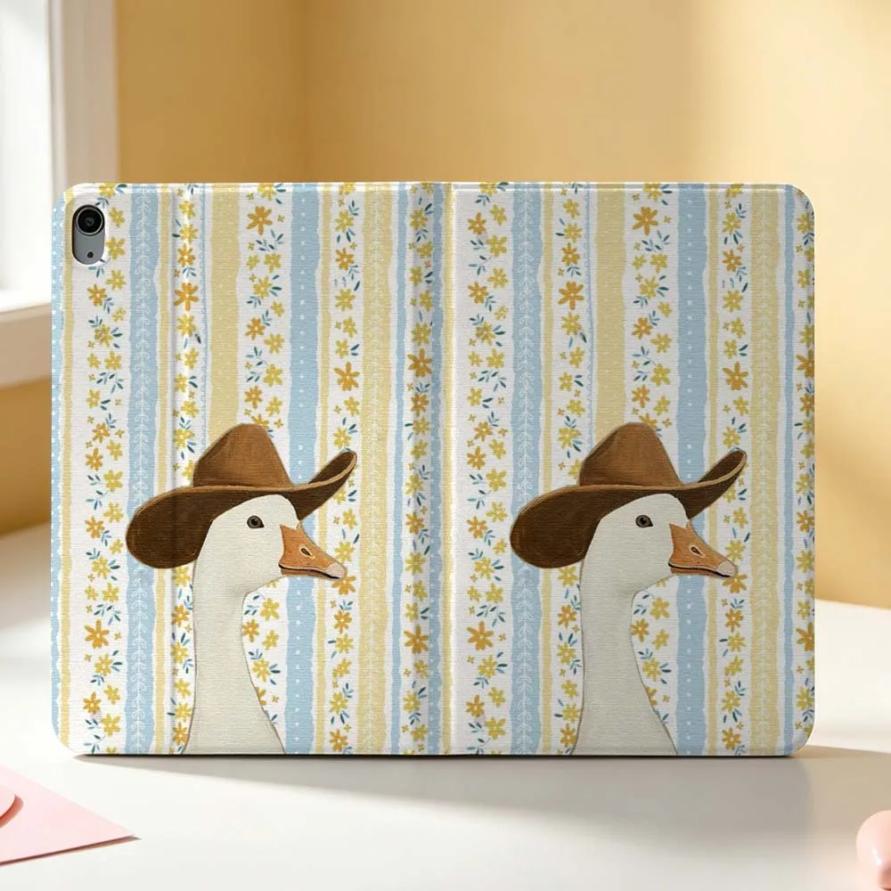 Cartoon Duck Art Pen Tray For Apple iPad Pro Mini A16 A17 A14 4 5 6 7 6th 12th Gen 9.7 12.9 11 13 M4 inch Tablet Case