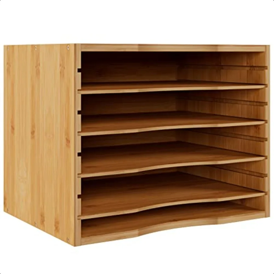 

Bamjoy Bamboo 5 Tier Desktop Organizer Paper Organizer Mail Sorter File Holder Letter Document Storage with Adjustable Shees fo