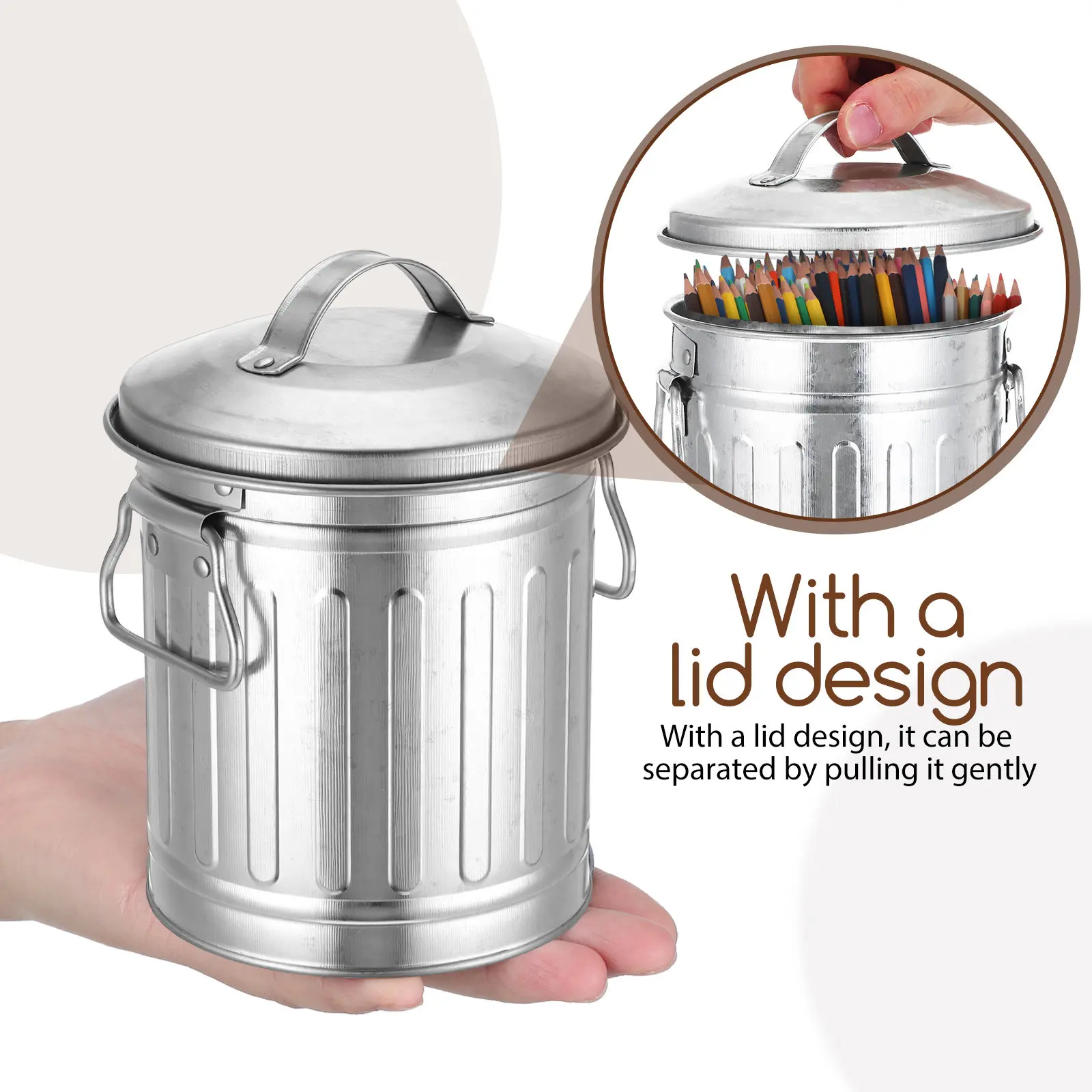 Bucket Shaped Desktop Trash Bin Small Iron Wastebasket for Office Study Room Bathroom Kitchen Bedroom Home Decor Creative