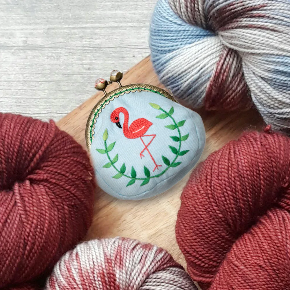 

1Set Round Frame Coin Purse Embroidery Starter Kit Easy DIY Embroidery Tools Kit for Beginners Wool Needle Accessories Gift