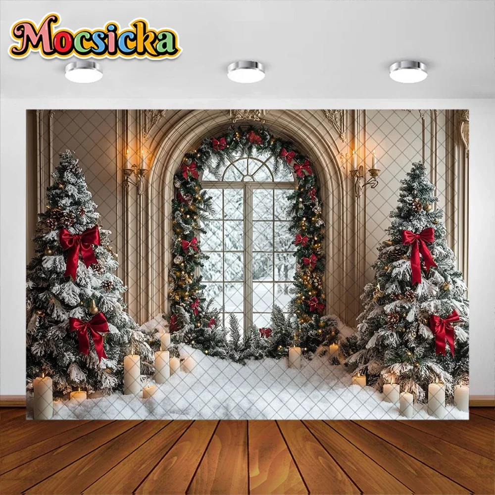 Mocsicka fondo de fotografía, suministros de decoración de corona de ventana de habitación de Navidad, de vacaciones para adultos y niños telón de fondo, accesorios de estudio
