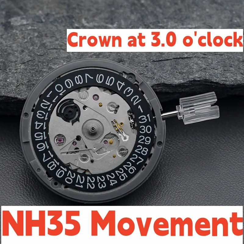 

Japan NH35 Movement Crown 3.0 o'clock Black Datewheel 24h High Accuracy Self-Winding Mechanical Dial GMT Watch Movt Seiko Mod