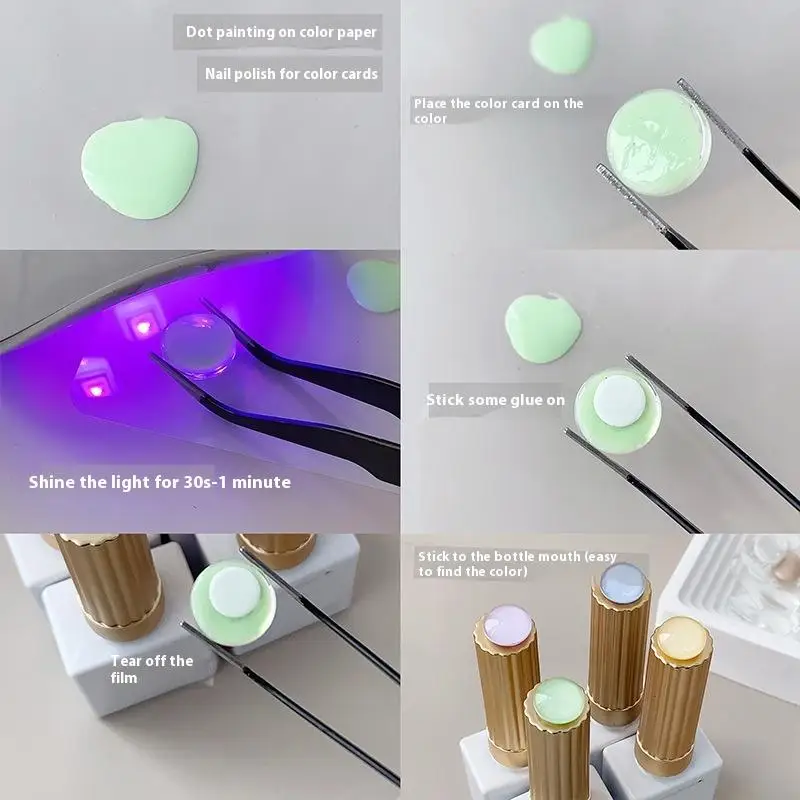 Mini Glas Kleurenkaart Manicure Bean Kleurenkaart Nagellak Lijmplaat Nagellak Hoge Transparante 3D Ronde Kraal Manicure Tool
