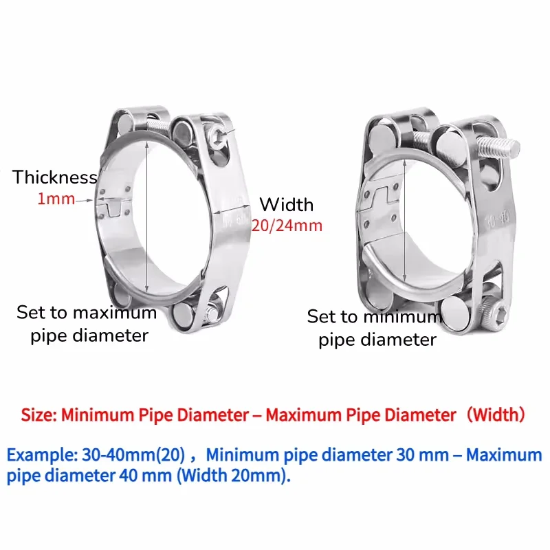30~200mm 304 Stianless Steel Double Head Strong Throat Hoop European Thickened Pipe-Hoop Heavy  Water Pipe Fixing Clamps