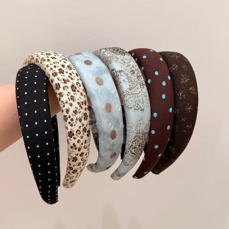 2026 Retro polka dot headband for women print Hairbands girls thick Head Hoop wide headband black head band hair accessories