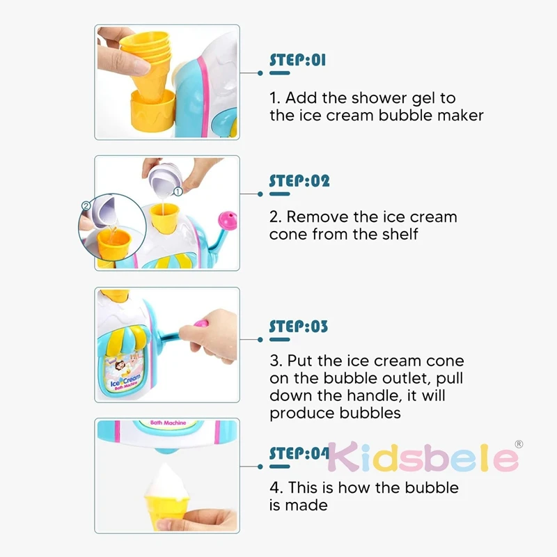 Ice Cream Foam Machine Car Bath Toys Toddler Ice Cream Maker Bubble Foam Play Machine Powerful Suction Delicate