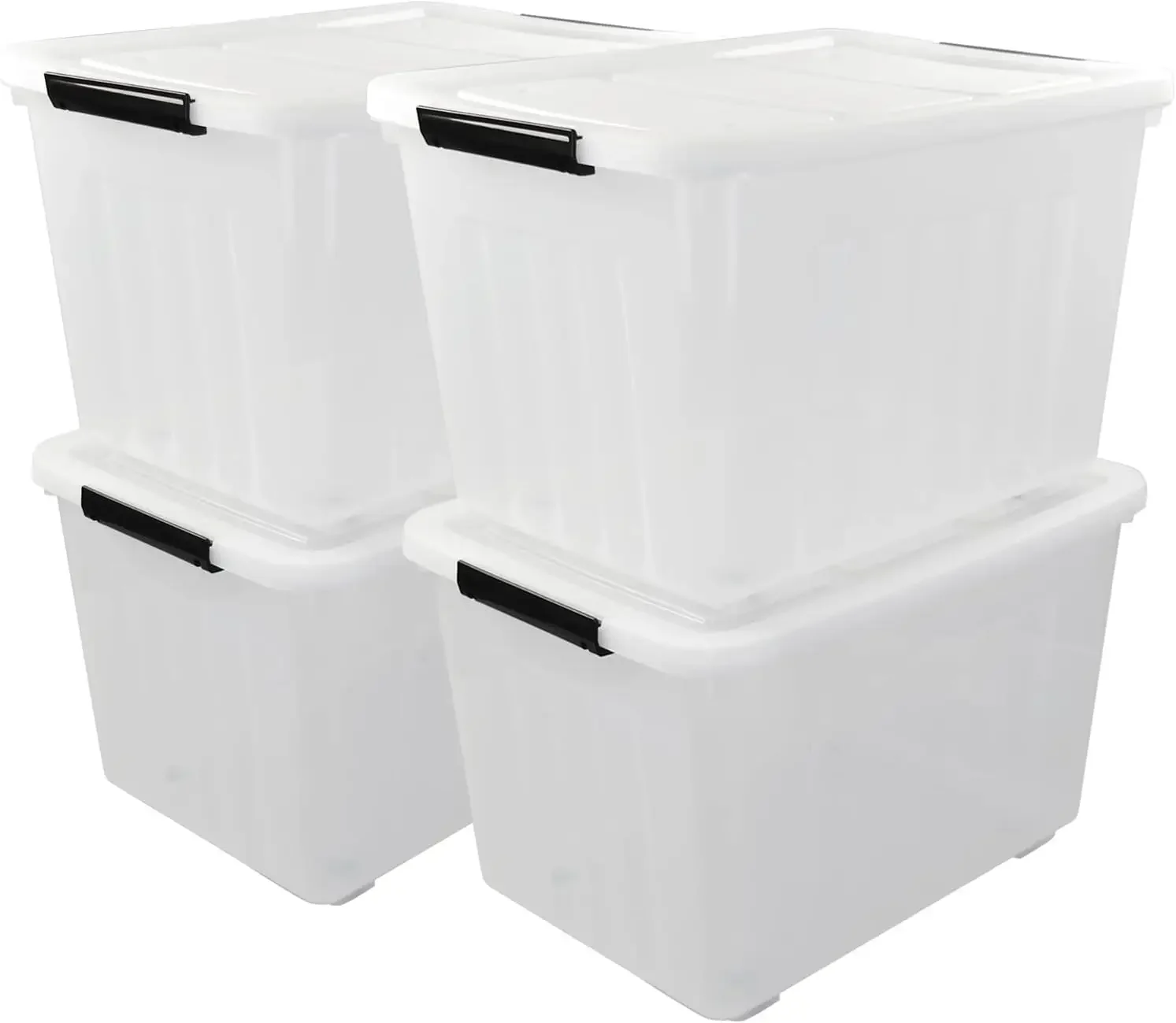 

4-Pack 70 L Large Clear Storage Boxes Lidded Storage Bins Plastic Latching Boxes with Wheeles 16.54" X 23.23" X 14.57"