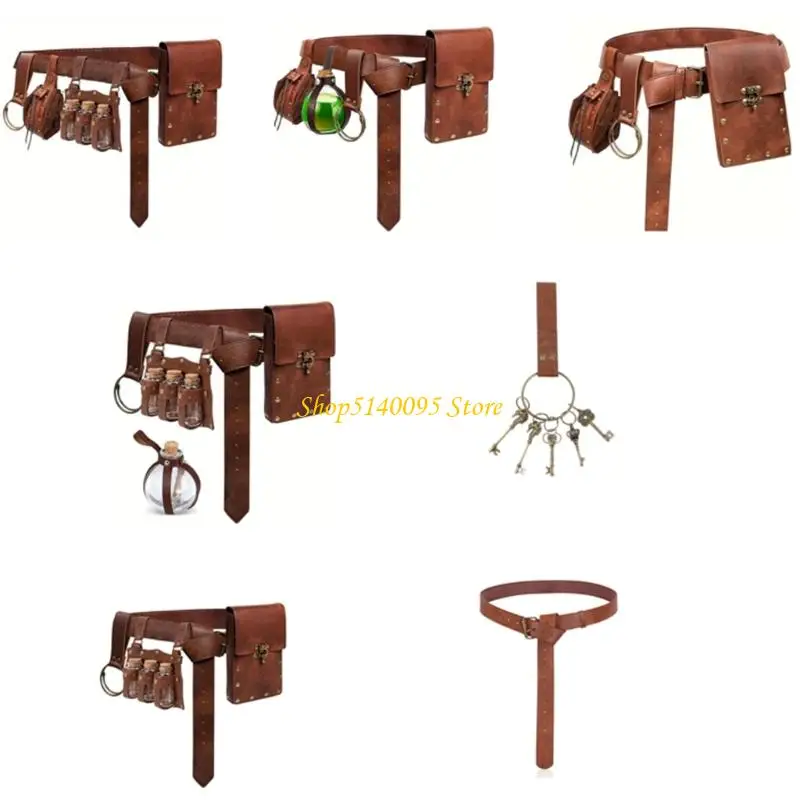 

DXAE Vikinges Costume Accessories,Medieval Pirate Leather Belt Fanny Pack