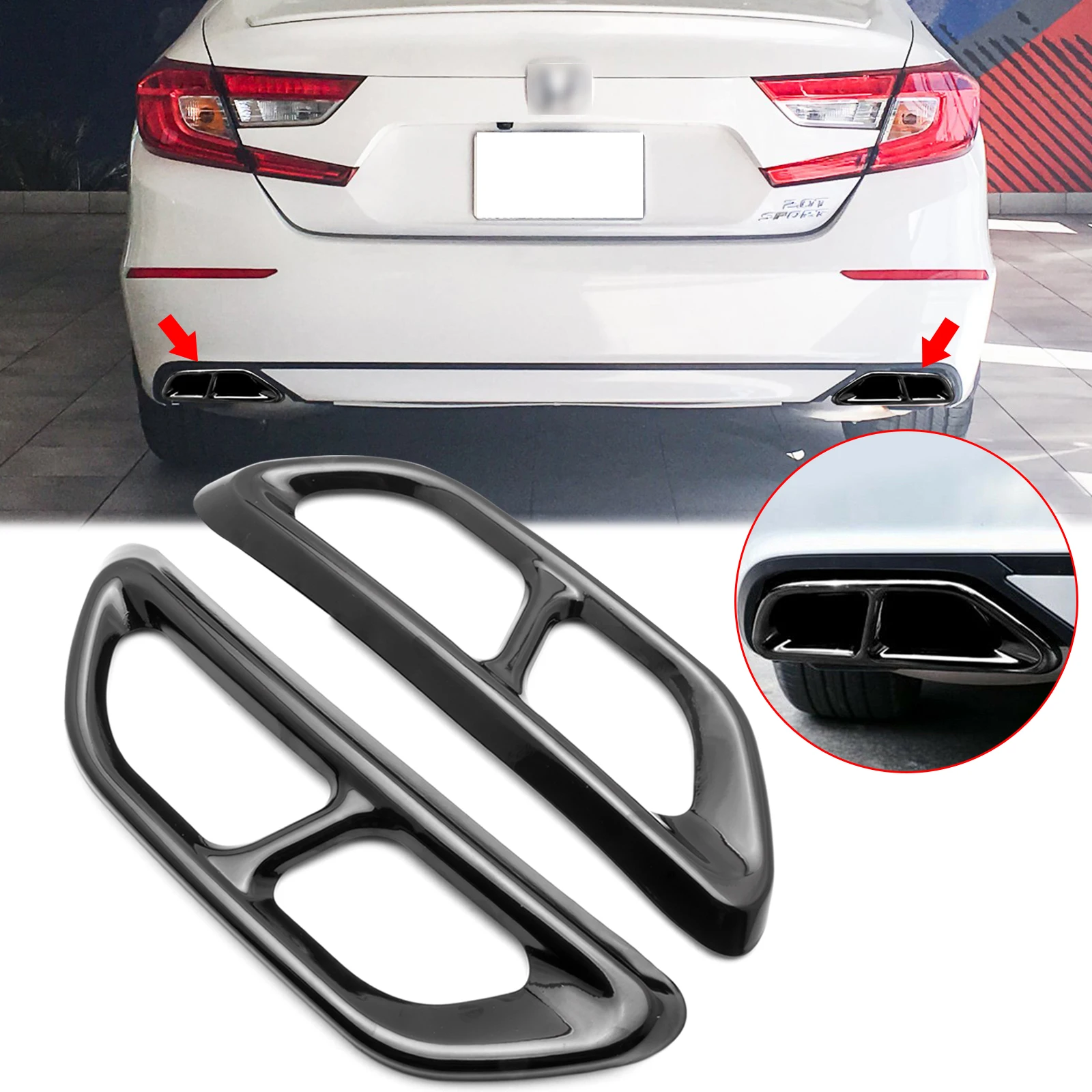 2pcs Black Titanium Left Right Rear Cylinder Exhaust Tail Pipe Cover Trims For Honda Accord 10th Gen 2018 2019 2020 2021 2022