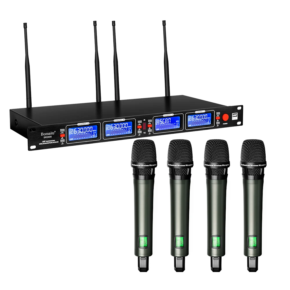 2400 4 Channel UHF Wireless Handheld Microphone For Stage Performance Karaoke