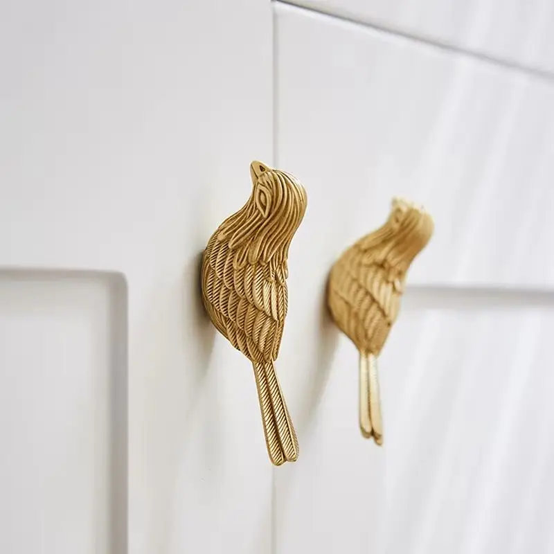 4PCS Solid Brass Bird Furniture Pulls Handles Drawer Knobs Cupboard Wardrobe Closet Dresser Cabinet Door Pulls Knobs Decorations