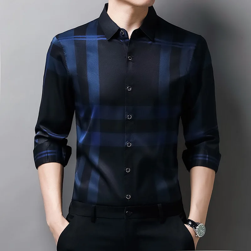 Men's Plaid Check Shirt Casual Comfortable Long Sleeve  Neck Thickened Fleece Autumn Season Special Wide Fit Clothing
