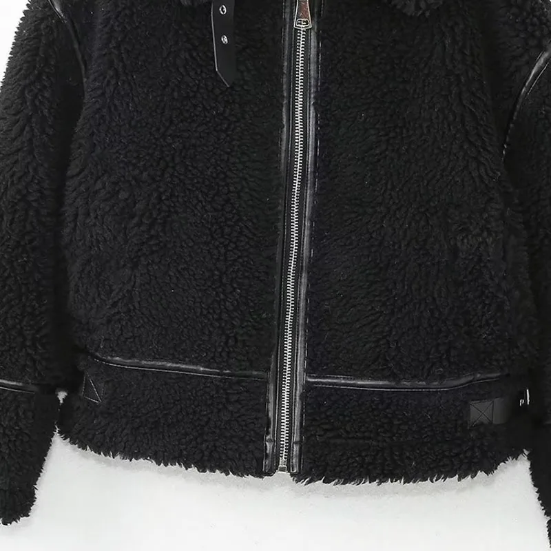 Fashion Patchwork Furry Jacket For Women Winter New Gentle Panelled Thick Warm Lambswool Fleece Coats lady Zipper Pocket Outwear