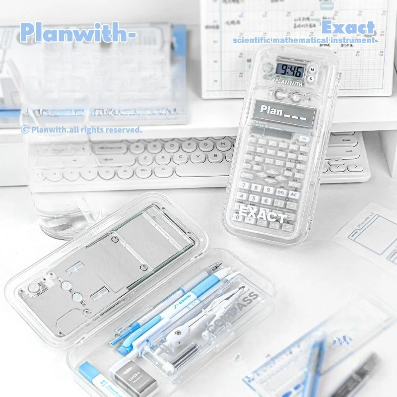 صندوق أقلام رصاص متعدد الوظائف 2 في 1 مع آلة حاسبة 240 وظيفة الحساب والوقت، منظم قرطاسية موصى به باللامتحان #3