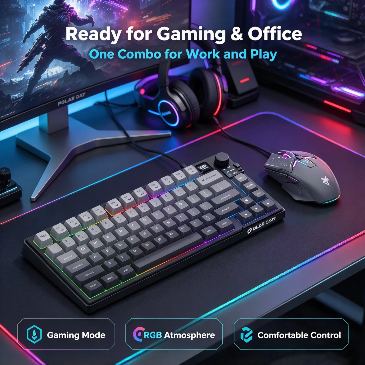 2.4G Bluetooth Wireless RGB Backlit Gaming/Office Mechanical Keyboard And Mouse Combo Dual-Mode Ergonomic Design Keyboard Set