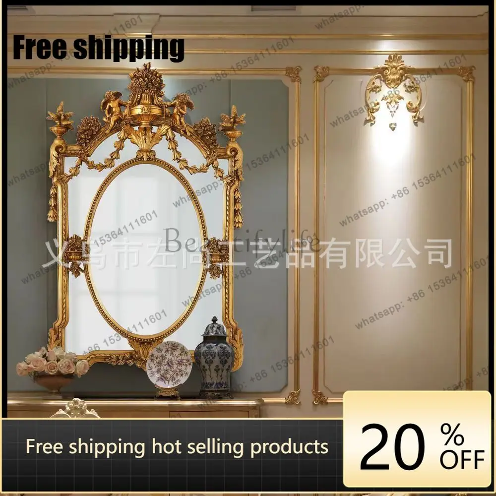 Factory Direct Carved mirror porch retro decoration Nordic wall-mounted bathroom mirror