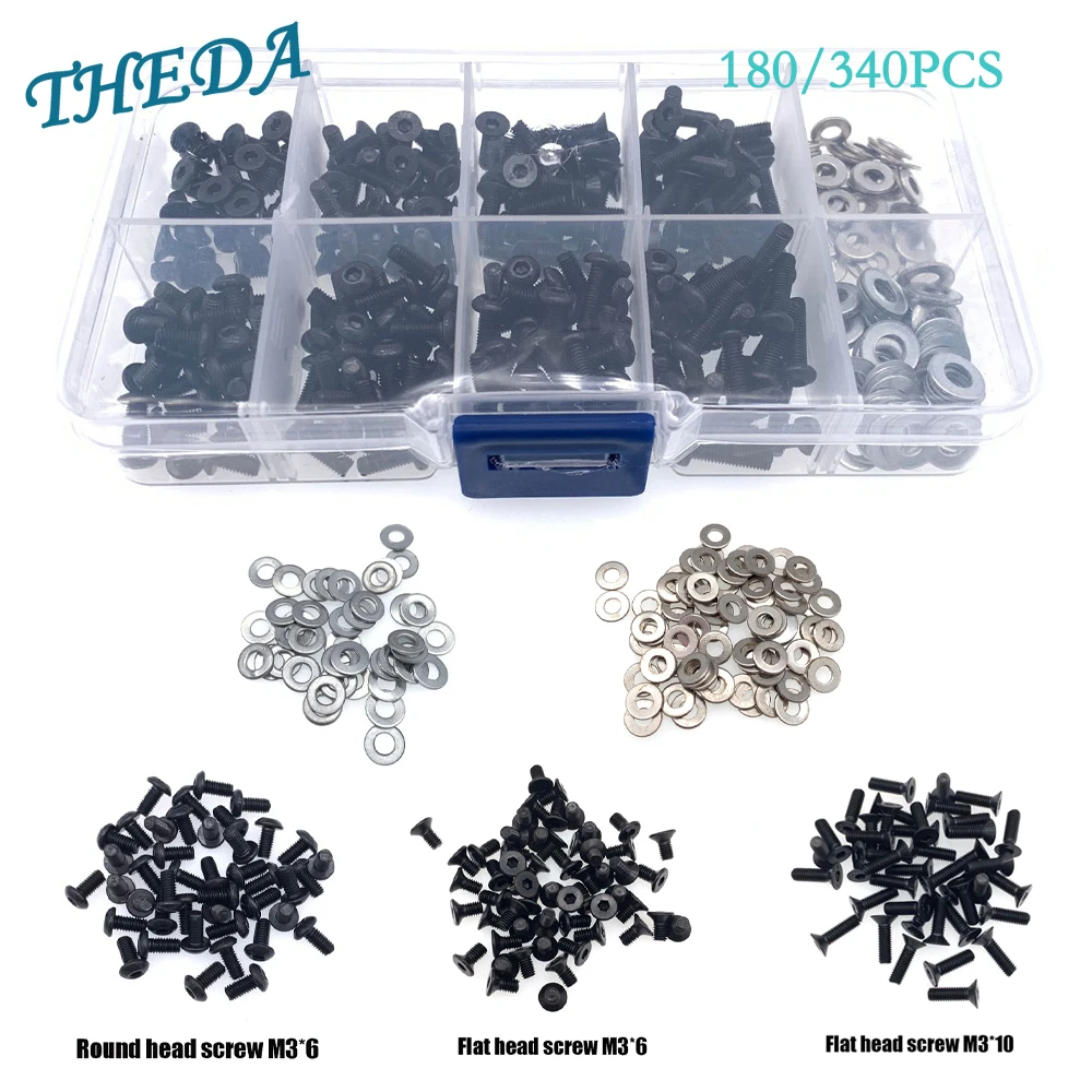 180/340PCS Zestaw śrub RC do łączników śrub 1/8 1/10 Axial Traxxas Redcat HSP HPI Arrma Losi Scale Auto M3 M4 Bolt Washer Hardware Fastener