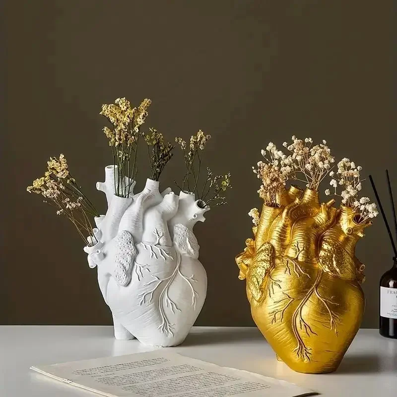 New Simulation Heart Shape Resin Vase 4 Colors Heart-shaped Arrangement Potted Plant Suitable For Home Study Office Ornament