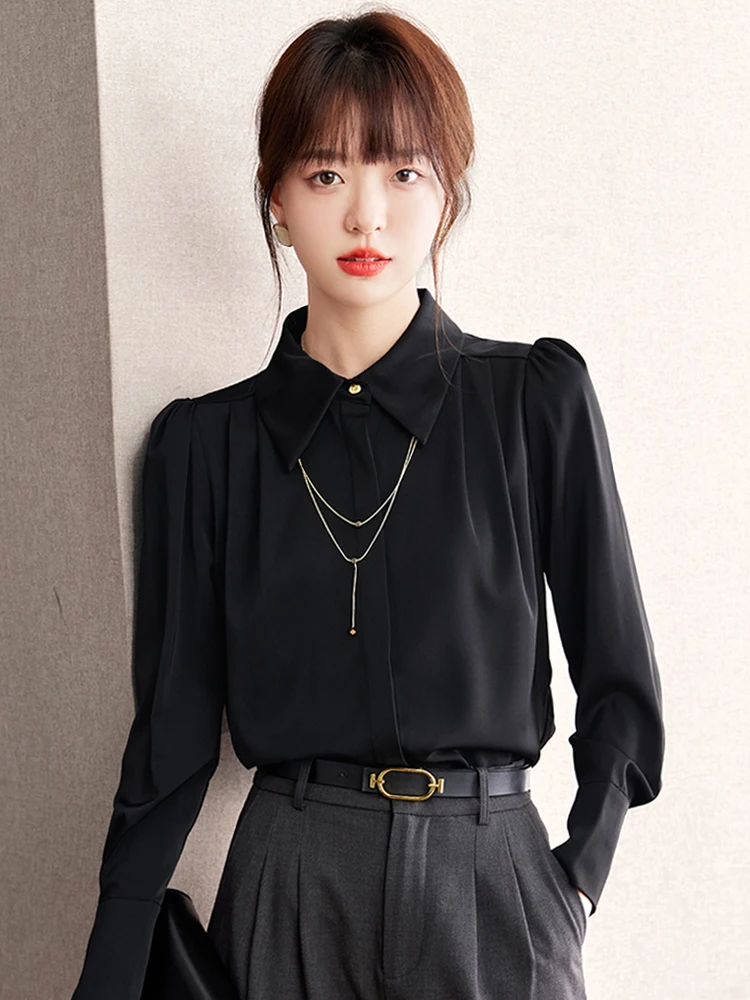 Long Sleeve Blouse Tops Women 2024 Autumn New Fashion Black Office Shirts Korean Style Casual Chiffon Blouse