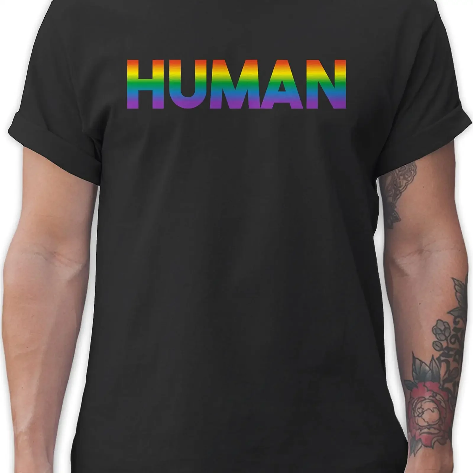 T Shirtracer Men's Shirt LGBTQ Clothing Pride Flag Human Rainbow Lettering vintage Washed Versatile Unisex streetwear Stretched