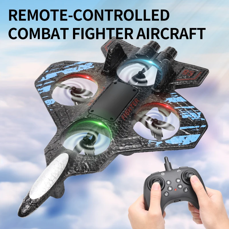 Avión de combate de espuma con control remoto de 2.4G, con giros acrobáticos, capacidad de vuelo estacionario y luces de colores.