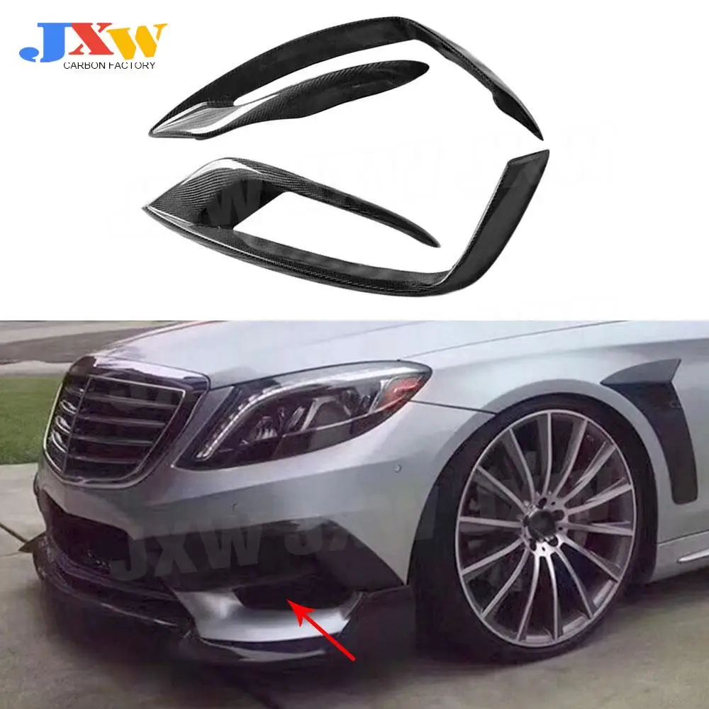 For S Class W222 Carbon Fiber Front Bumper Lip Air Flow Corner Splitter Vents Canards for Mercedes Benz S63 S65 AMG 2014-2017