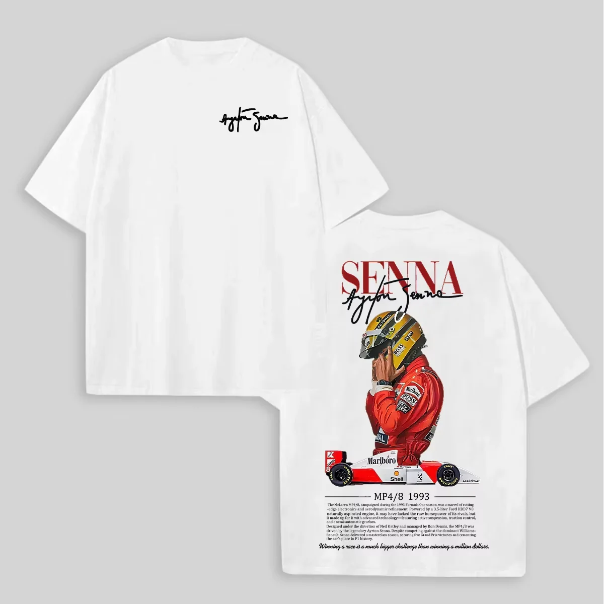 Ayrton Senna T Shirt Unisex Cotton Short Sleeve F1 Racing Graphic Tee Double Sided Print Vintage Streetwear Car Racer Fan Casual
