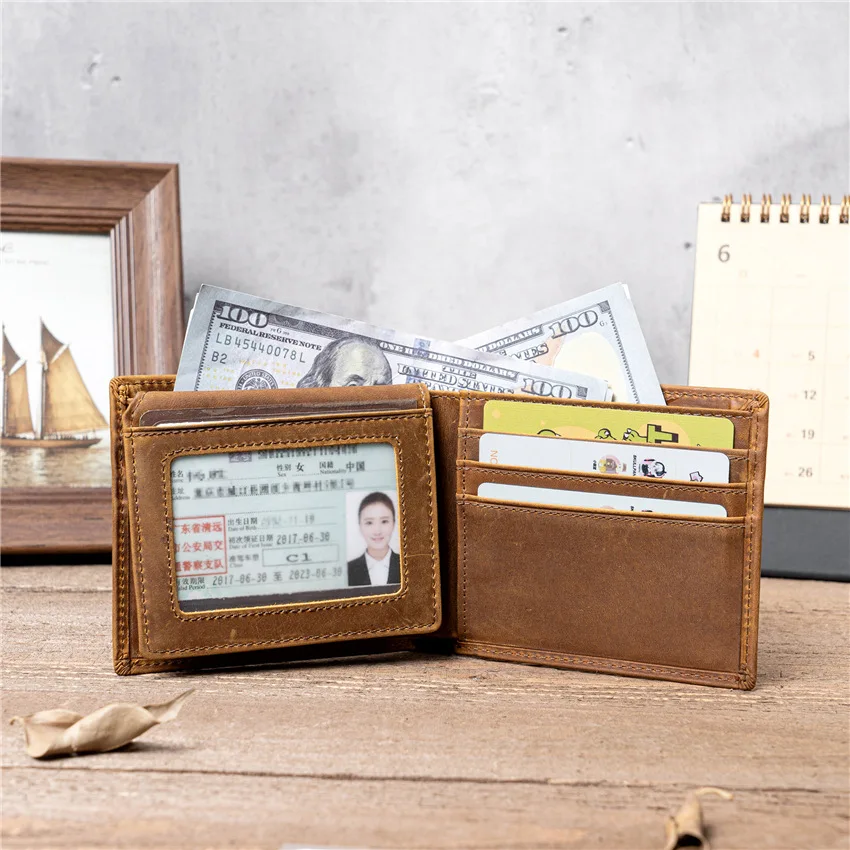 6009 Men's Crazy Horse Leather Wallet, Men's Coin Wallet, Short Version, Men's Card Coin Wallet, Retro Leather Wallet