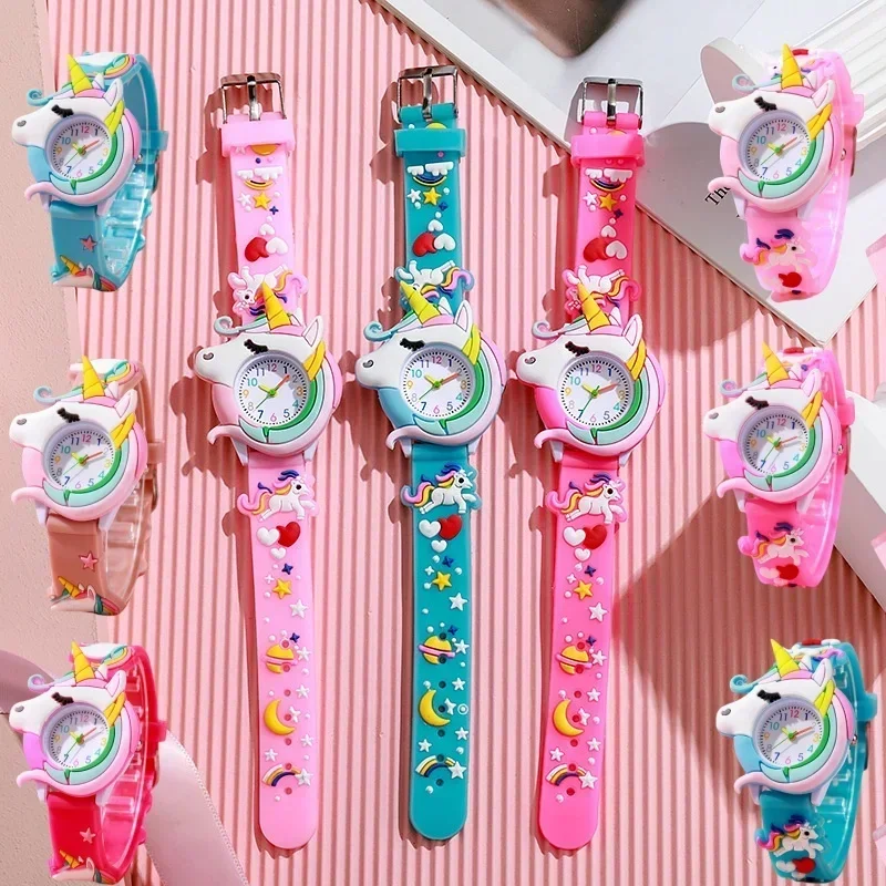 Orologio da regalo in silicone con unicorno in cartone per bambini per ragazzi e ragazze Orologio da polso per bambini carino colorato adorabile Orologio per bambini Orologio per coppia