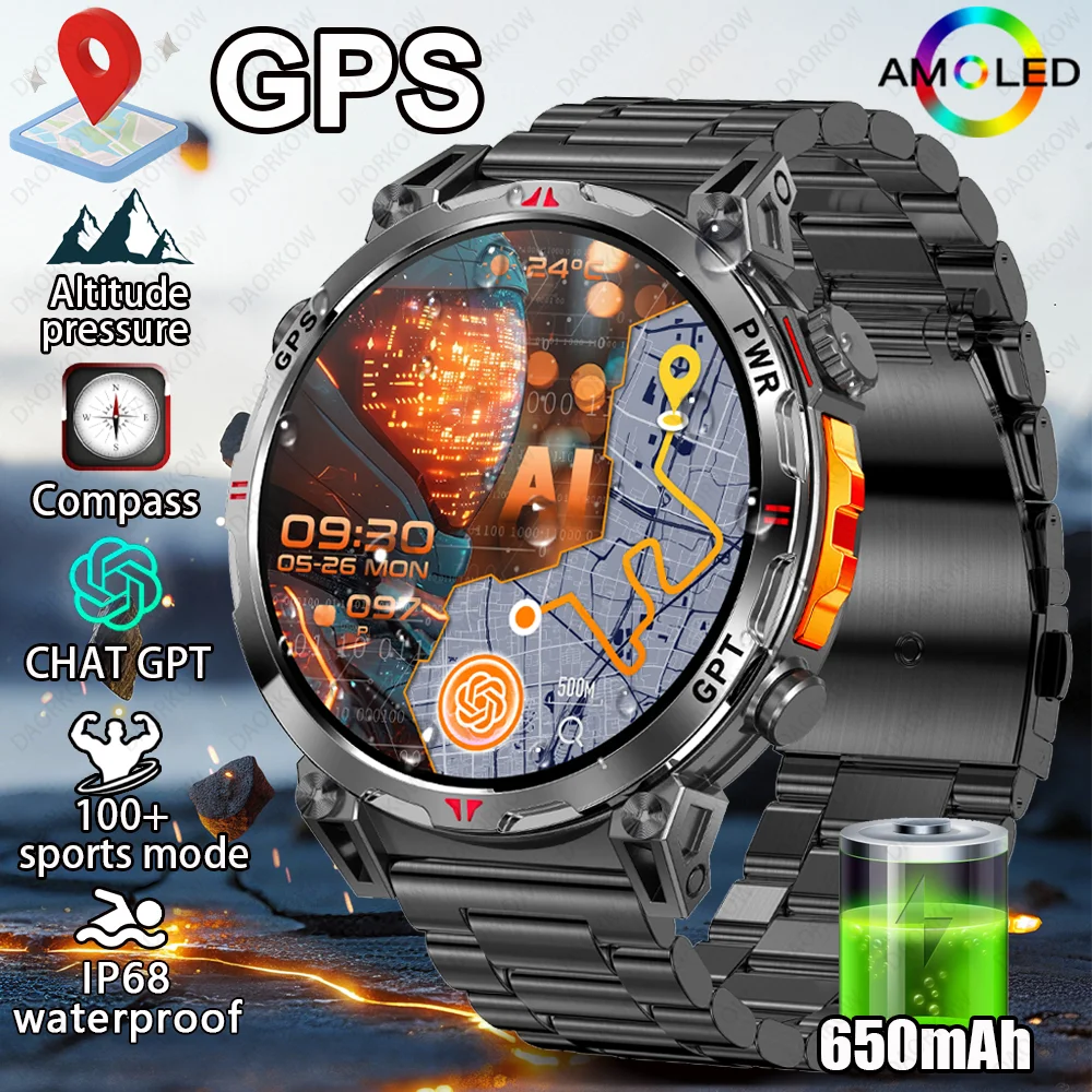 

New GPS Smart Watch Men Compass Bluetooth Call Smartwatches Waterproof Voice Assistant Health Monitor Smartwatch For Android iOS