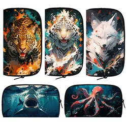 Watercolor Animal Tiger Wolf Horse Shark Print Wallet Paint Splatter Beast Purse Card Phone Holder Money Clutch Bag Long Wallets