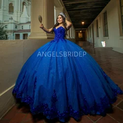 Angelsbridep Princess Royal Blue Sweetheart Ball Gown 15 Year Old Quinceanera Dresses 2025 Glitter Sequined Vestidos De Xv Años