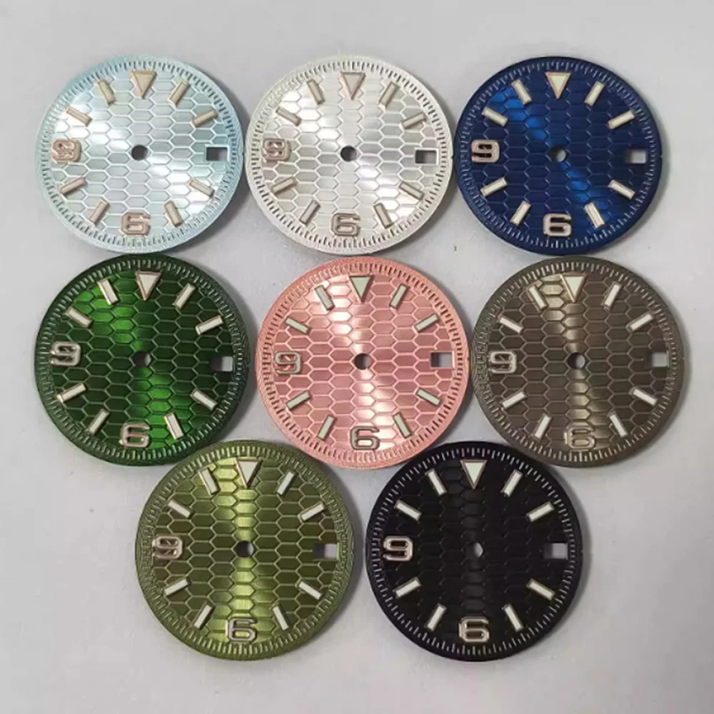 

28.5MM Sunburst Watch Dial Geometric Pattern Gold Stud Dial with date Window for NH35/36/7S Movement Accessories