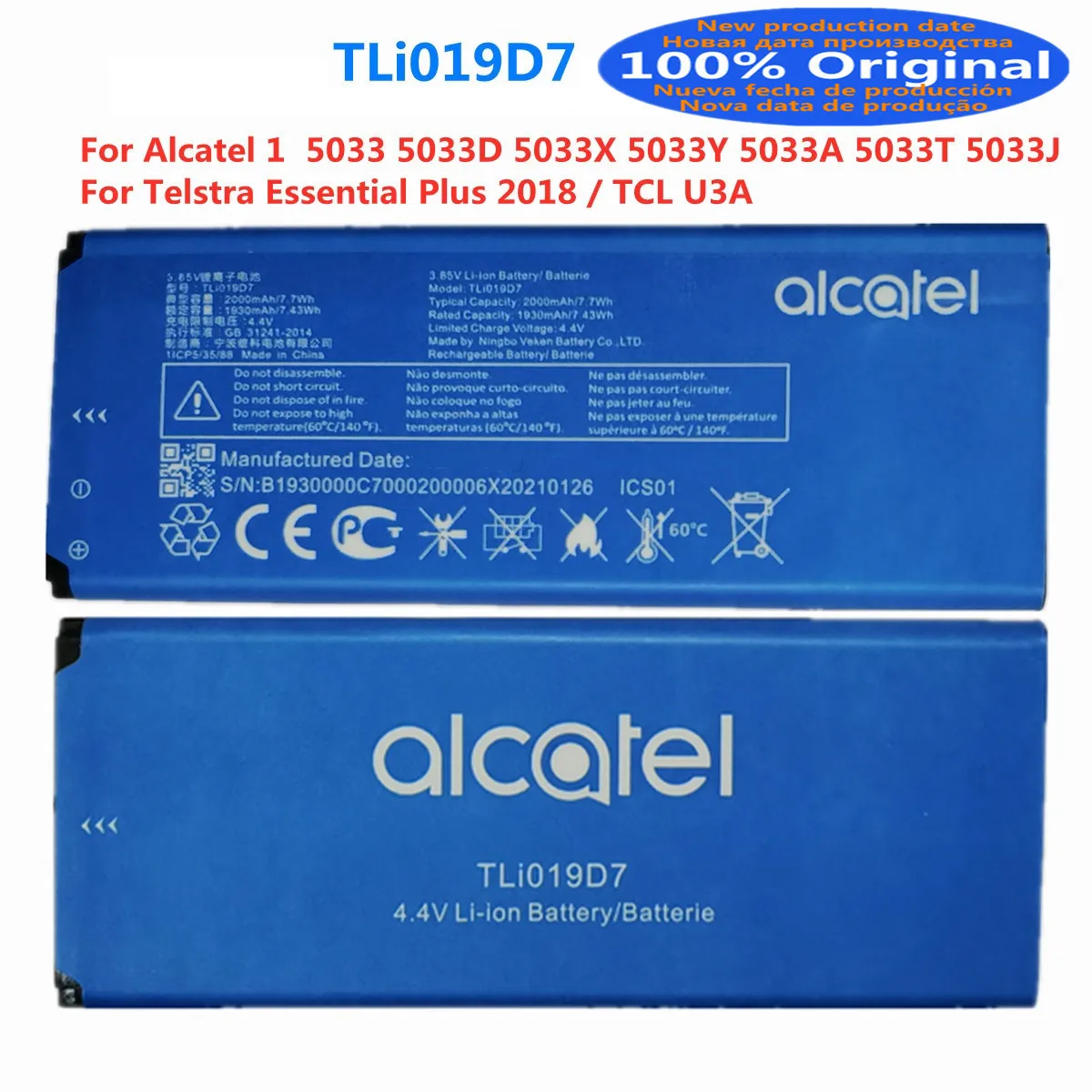 Original TLi019D7 Battery For Alcatel1 Alcatel 1 5033 5033D 5033X 5033Y 5033A 5033T Telstra Essential Plus 2018 TCL U3A Battery