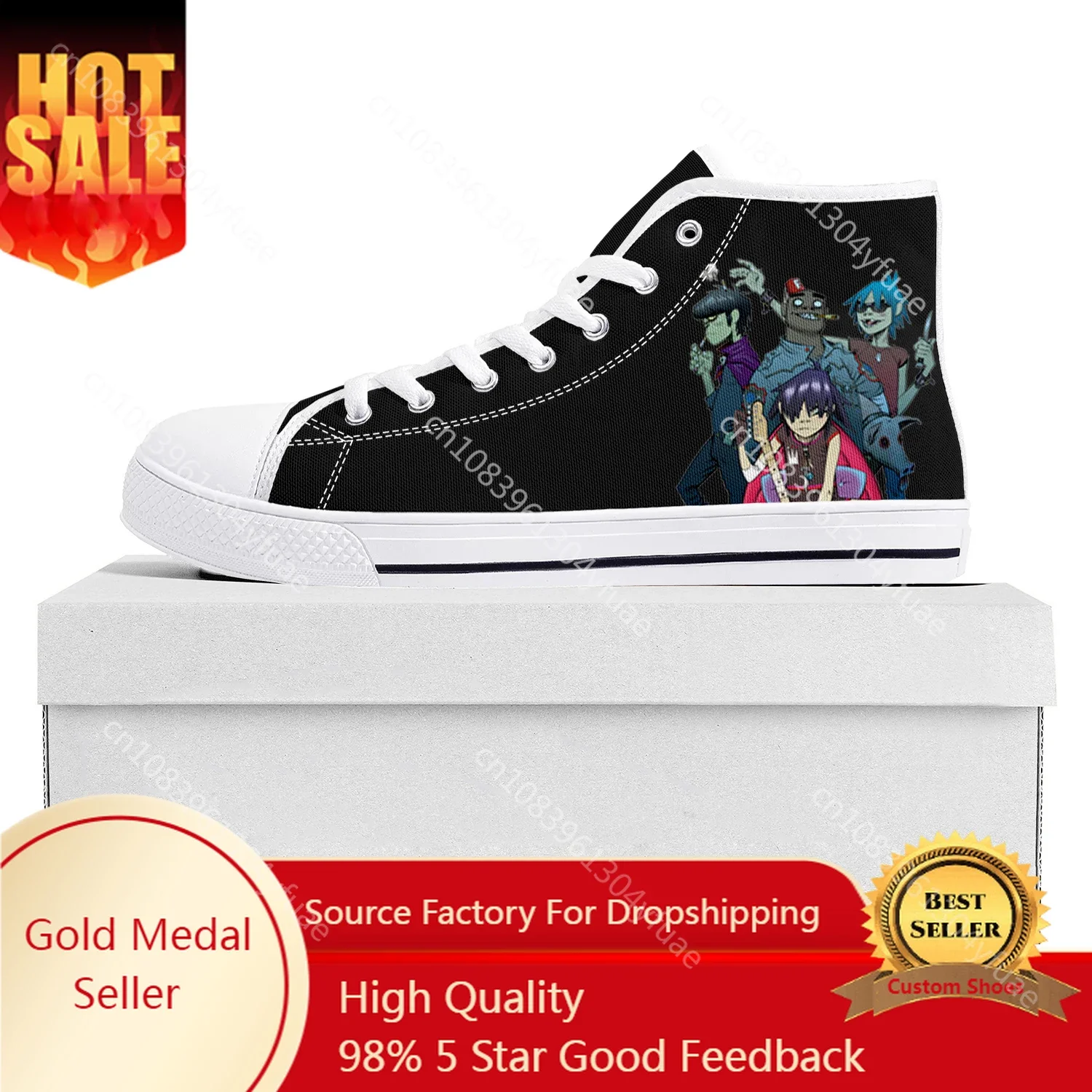 

Gorillaz Virtual Rock Band Fashion High Top High Quality Sneakers Mens Womens Teenager Canvas Sneaker Couple Shoes Custom Shoe