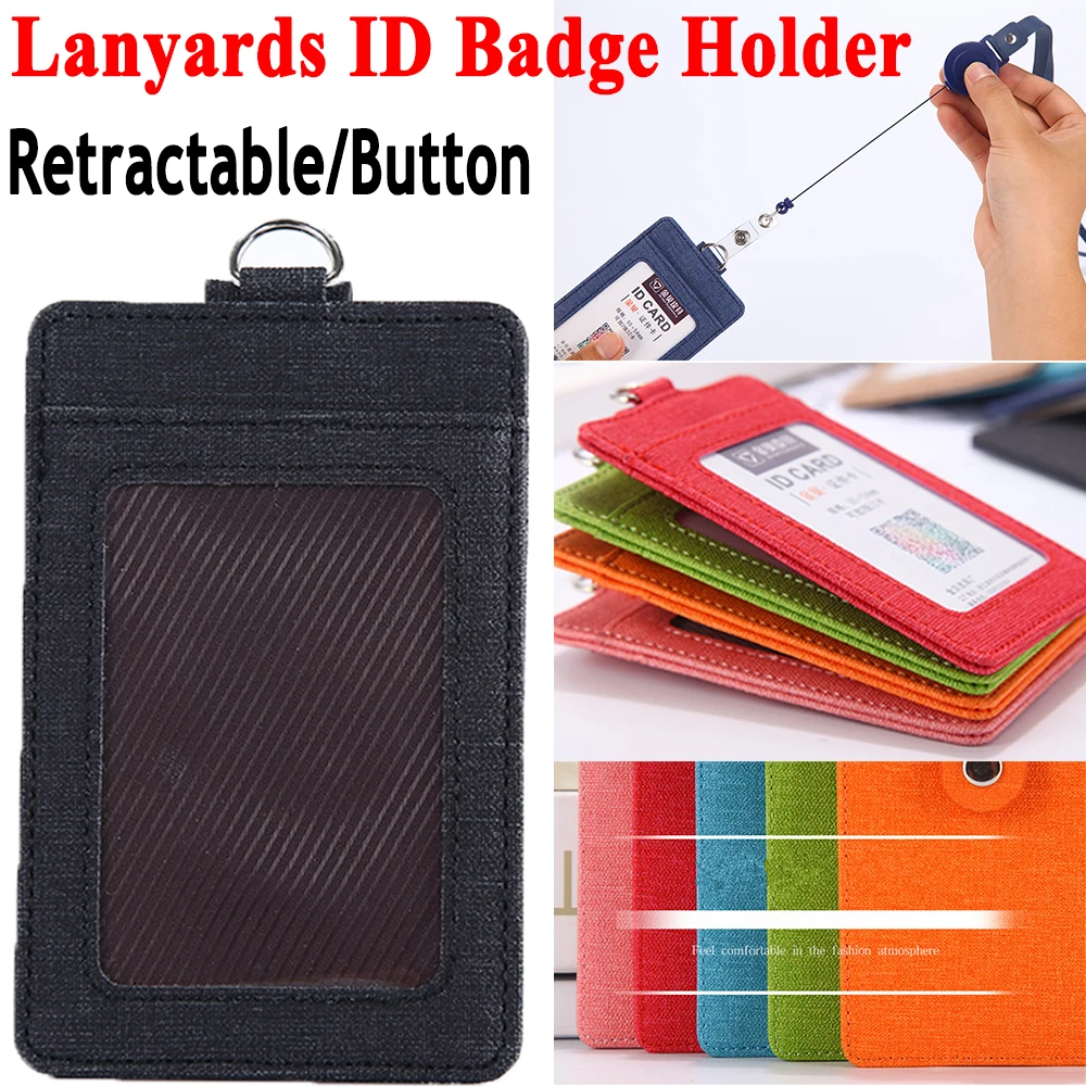 

Retractable PU Leather Lanyards Business Coin Bag Strap Card holder Protect Cover Bag ID Badge Holder Credit Card Holder