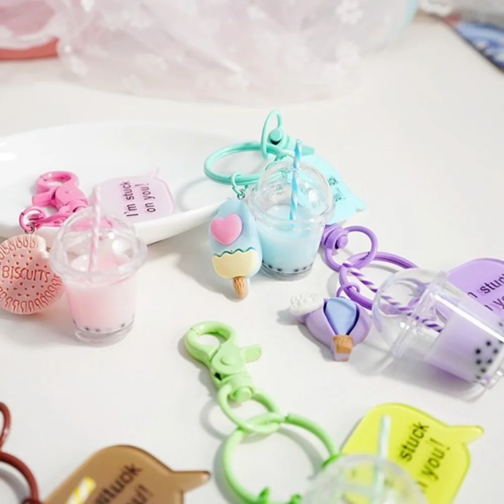 High Quality Ice-cream Bubble Tea Biscuit Key Chain Acrylic Durable Key Ring Key Ring Chain Bag Accessories Gift