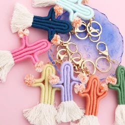 Tassel Macrame Rope Handmade Plant Cactus Macrame Keychain Bohemian Hand-woven Hand-made Bag Pendant Cactus Keychain