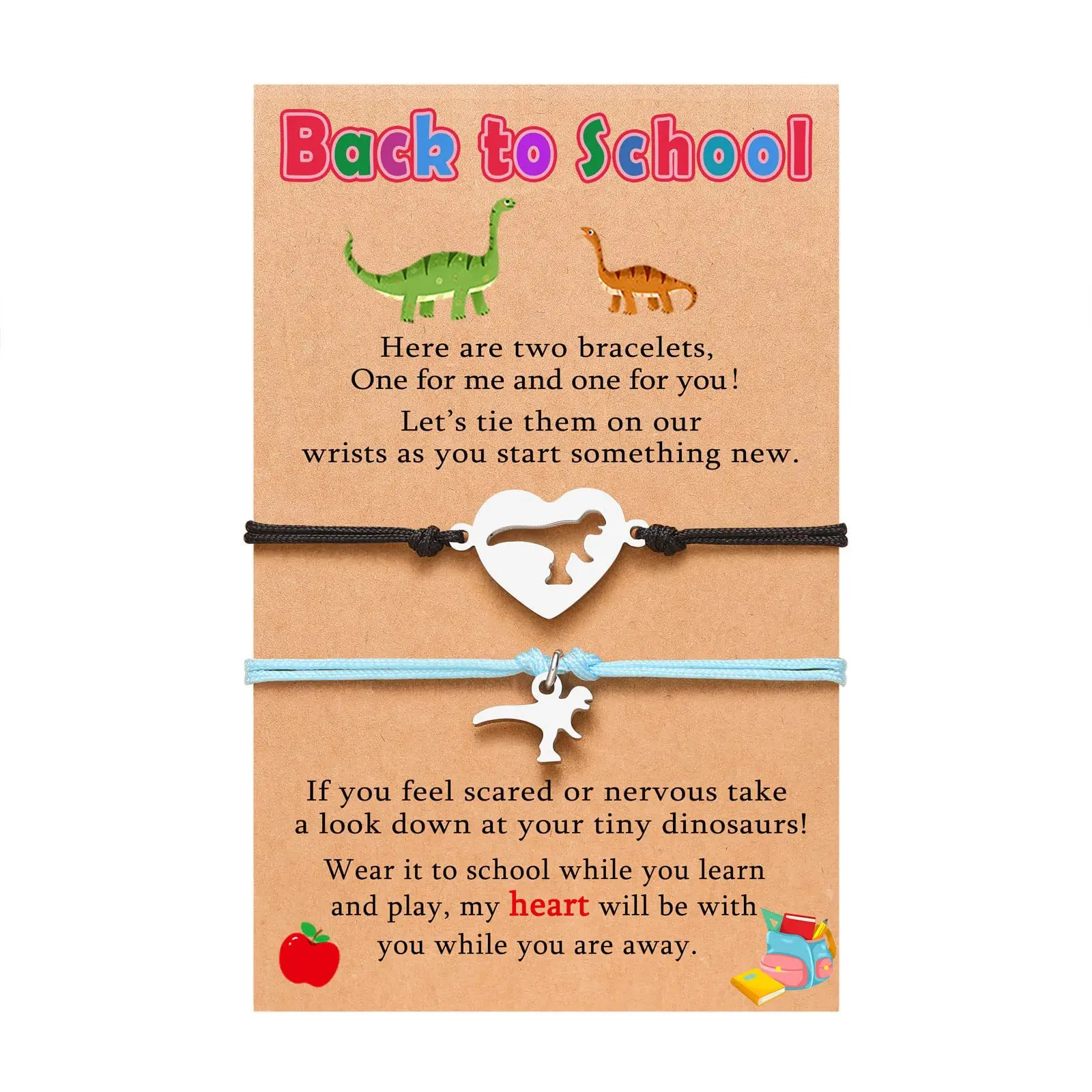 Back to School Gifts First Day of School Bracelets Set for 2 Dinosaur Charm Matching Wish Bracelets for Girls Friendship Jewelry