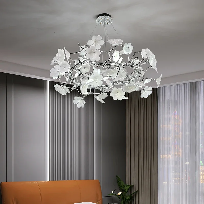 Modern Dining Hanging Flowers Flower Branches Ceiling Light Chandelier Handcrafted Chandelier Light Romantic Decorative Lamps