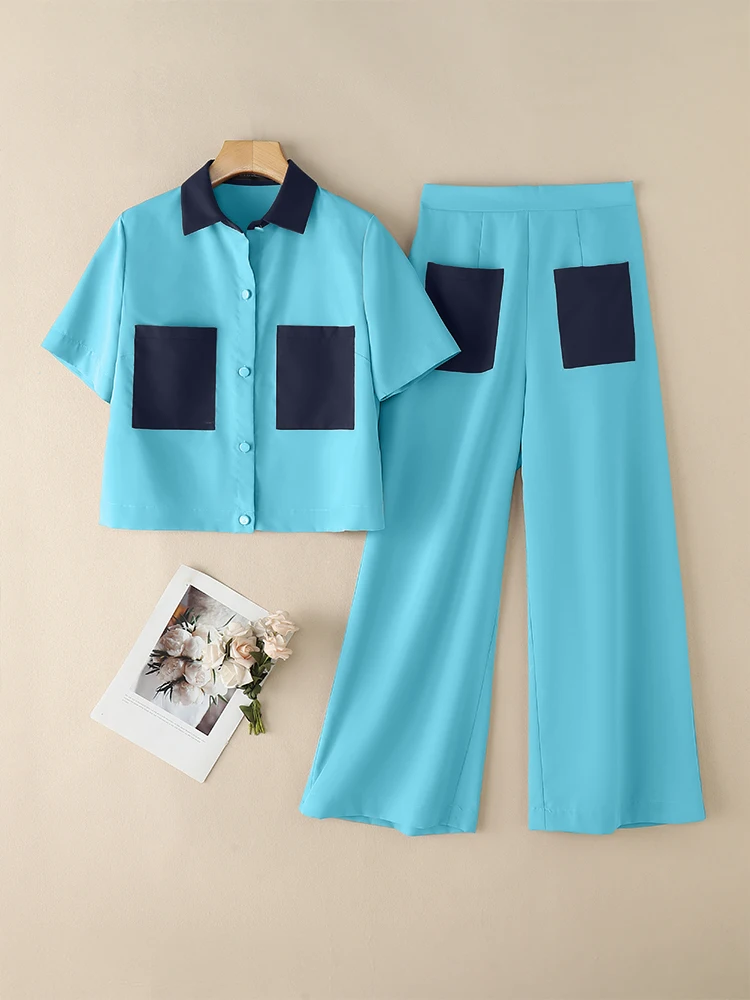 

Fashion Summer Pant Sets 2PCS Women Outfits ZANZEA 2025 Casual Short Sleeve Blouse Suit Patchwork Work Tracksuits Two Pieces Set
