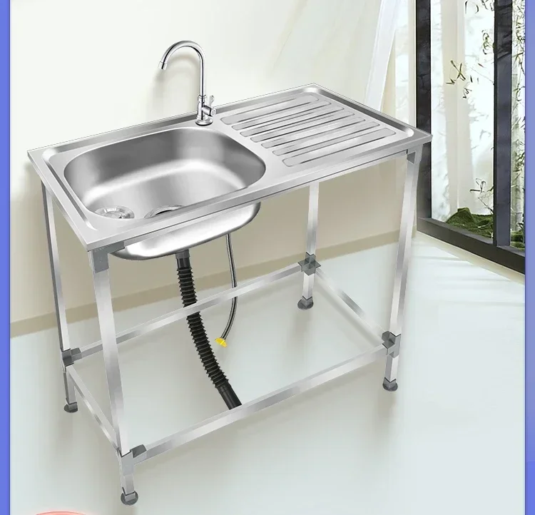 Kitchen stainless steel vegetable basin single slot  bracket console thickenedslot  platform helf  мойка для кухни 주방 싱크대