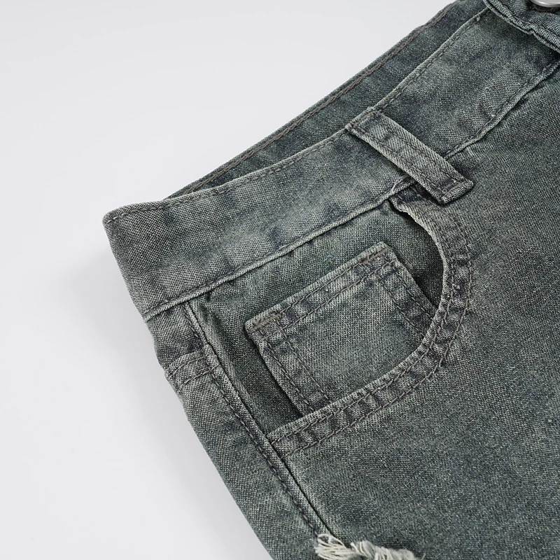 SUCHCUTE Y2k Patchwork Denim Langer Rock für Damen, Retro Slim Fit, zerrissener Mid-Waist-Meerjungfrauenrock, modischer unregelmäßiger Rock mit Quasten – Detail 10