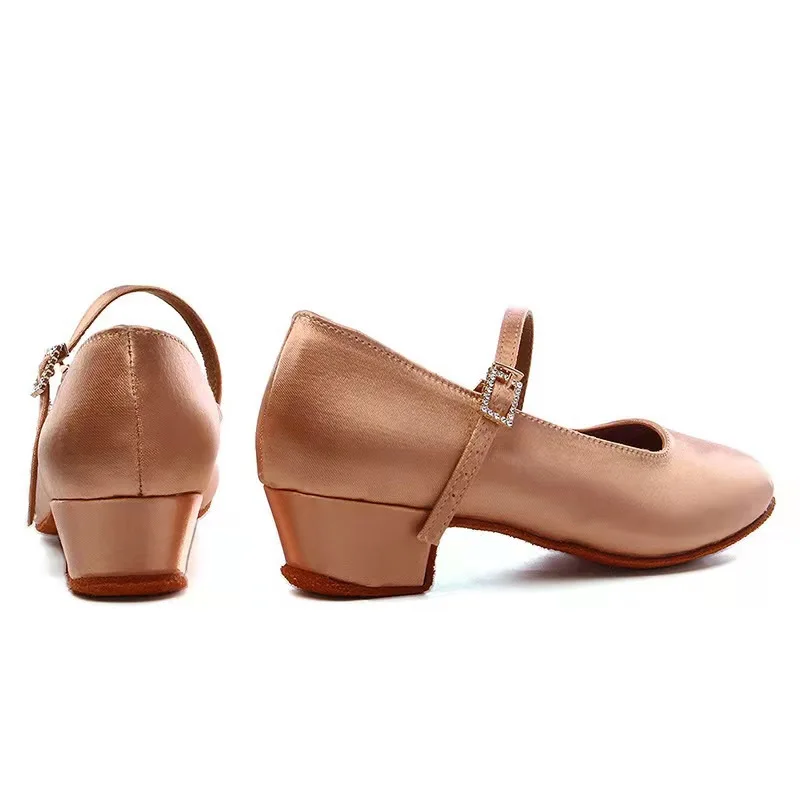 Children Silk Ballroom Dance Shoes Women Closed Toe Walts Salsa Latin Dance Shoes Girls Kids Practice Dancing Shoes Women