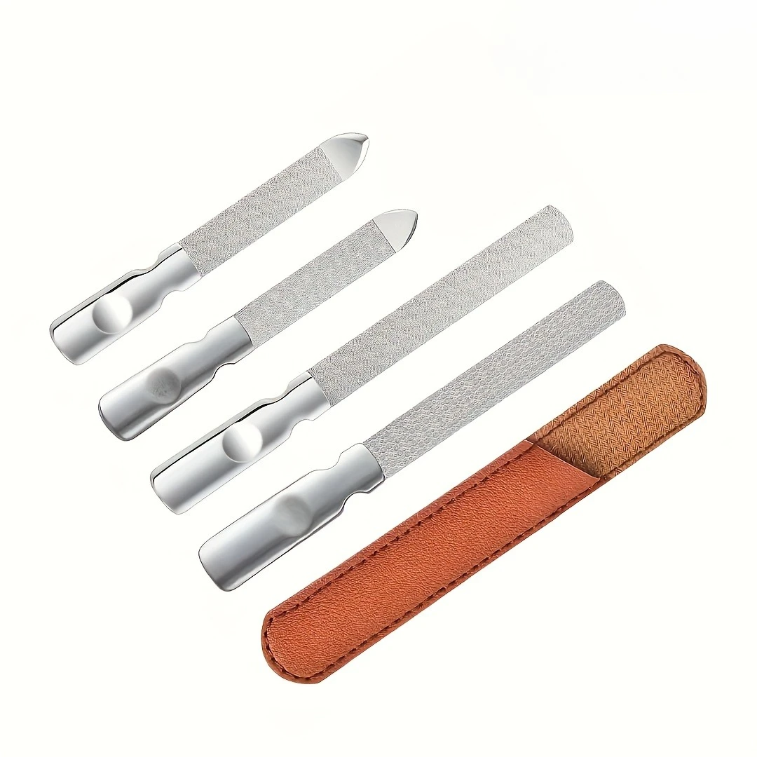 

Двусторонняя пилка для ногтей из нержавеющей стали, инструмент для ухода за мозолями, моющаяся и многоразовая, с чехлом, идеально подходит для домашнего или салонного использования