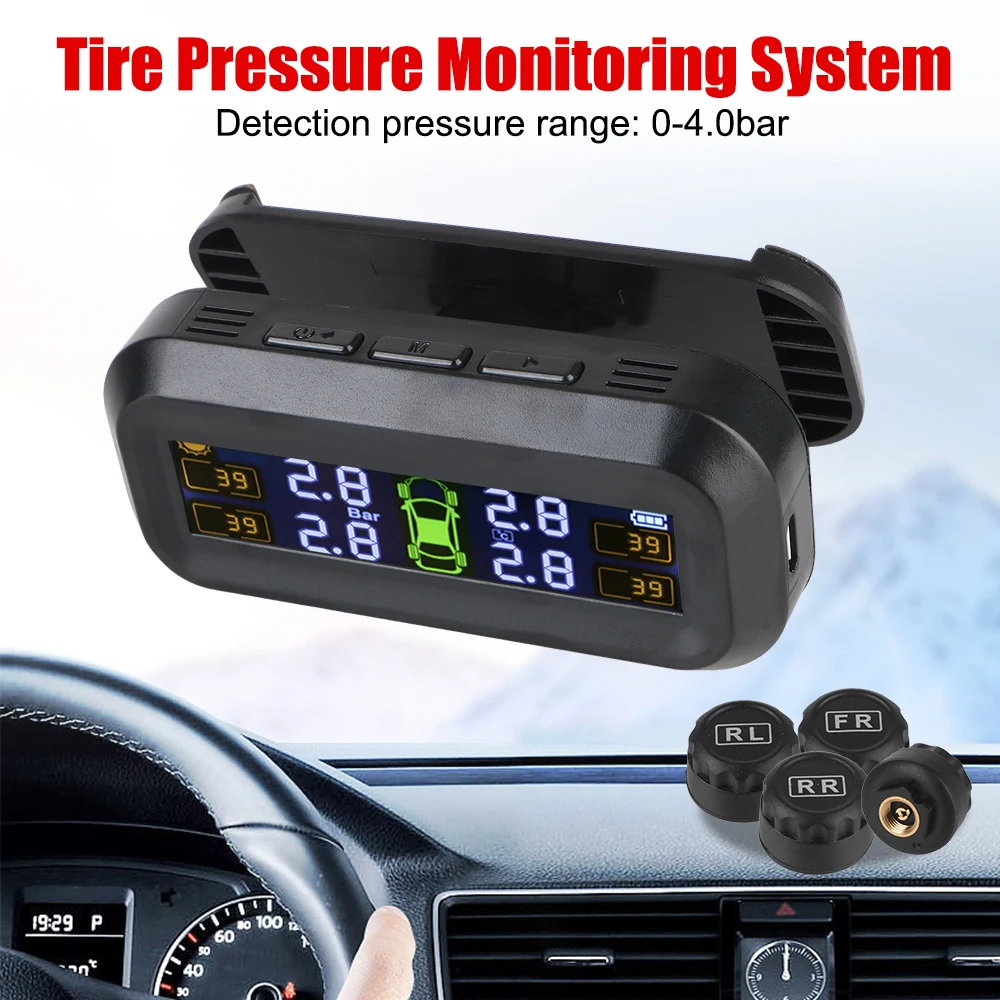 Tire Pressure Monitoring System Solar TPMS Temperature Warning Fuel Save Car Tyre Pressure Monitor With 4 External Sensors